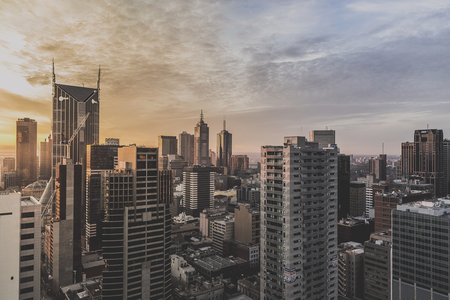 High Angle Shot Cityscape at Dusk